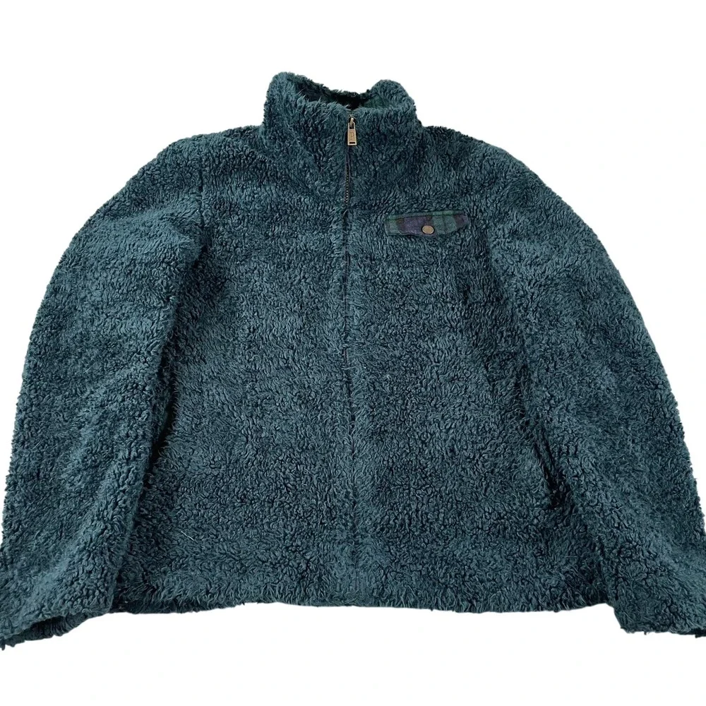 Pendleton Fleece Jacket‎ Full Zip Deep Indigo Green Plaid Lining Women's Large